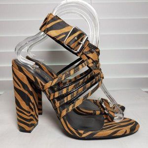 So Me Zandy Brown Zebra Print Open Toe Heels